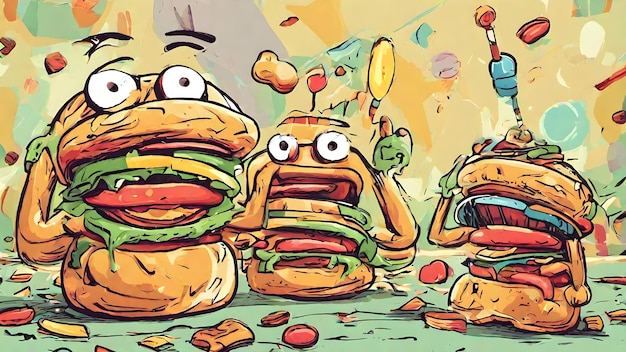 Carta da parati e sfondo del fumetto dell'hamburger molto cool