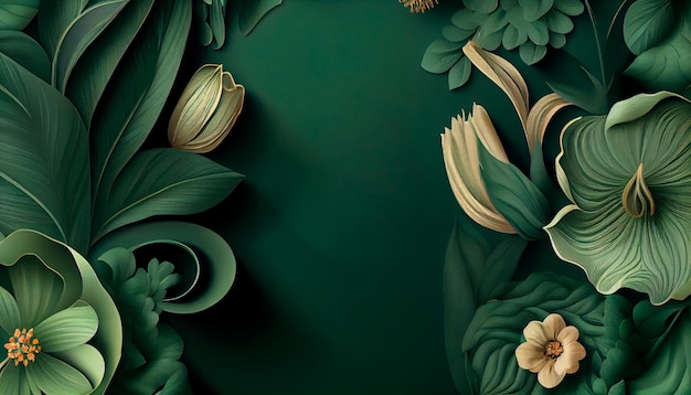 Carta da parati floreale verde per celebrare la Giornata internazionale della donna Elegante design botanico con fiori numero 8 e copyspace AI generativa