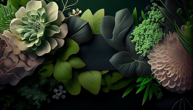 Carta da parati floreale verde per celebrare la Giornata internazionale della donna Elegante design botanico con fiori numero 8 e copyspace AI generativa