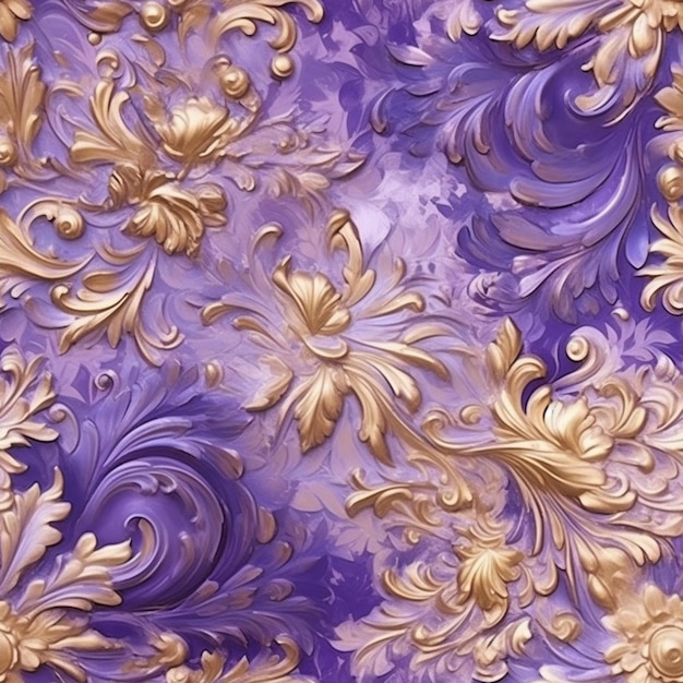 carta da parati floreale viola e dorata con disegni di foglia d'oro generativa ai