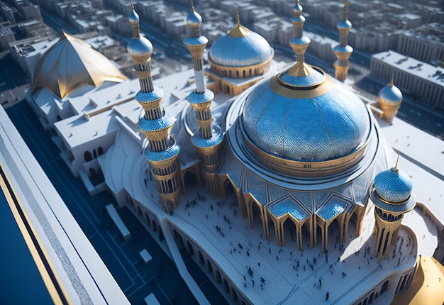 Carta da parati islamica sfondo ramadan kareem con bella moschea d'oro