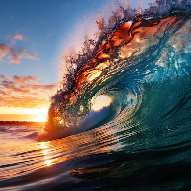 Carta da parati oceanica con grandi onde generata dall'intelligenza artificiale