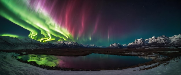 Carta da parati panoramica del cielo notturno dell'Aurora Borealis