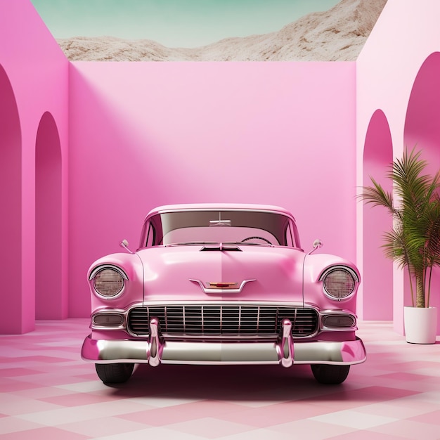 Carta da parati rosa auto classica eleganza retrò