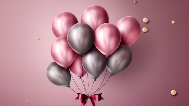 Carta di buon compleanno con palloncini di lusso e nastro IA generativa