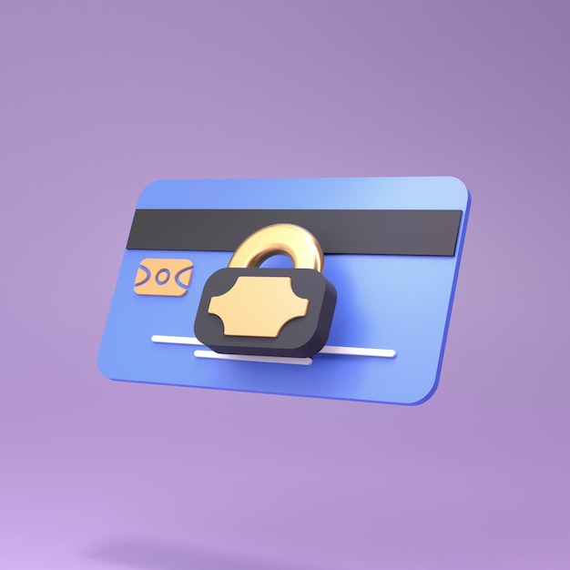 carta di credito con lucchetto 3d render