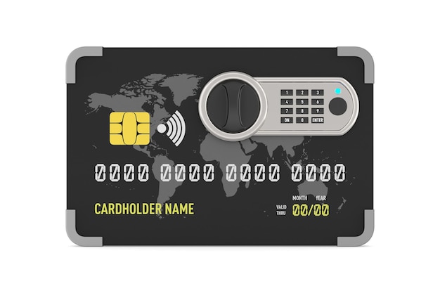 carta di credito con lucchetto su sfondo bianco Illustrazione 3D isolata