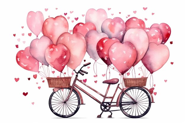 Carta di San Valentino con una bicicletta e cuori