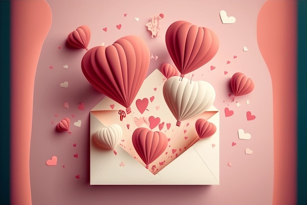 Carta di San Valentino romantica busta con messaggio d'amore AI generativa