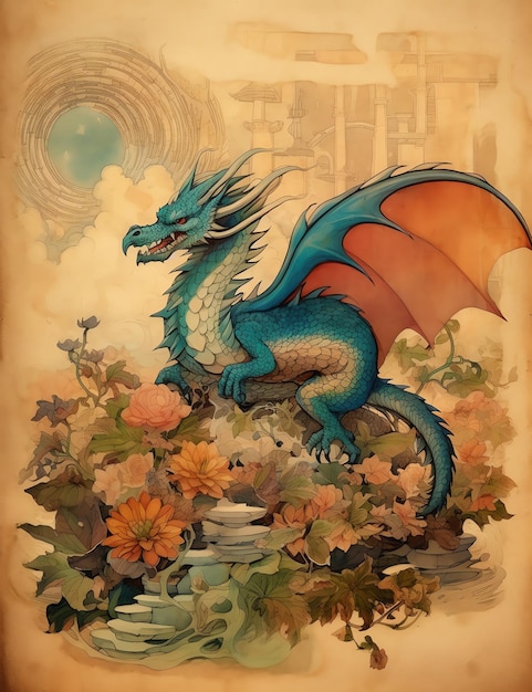 Carta digitale del diario spazzatura di carta vecchia fantasia drago