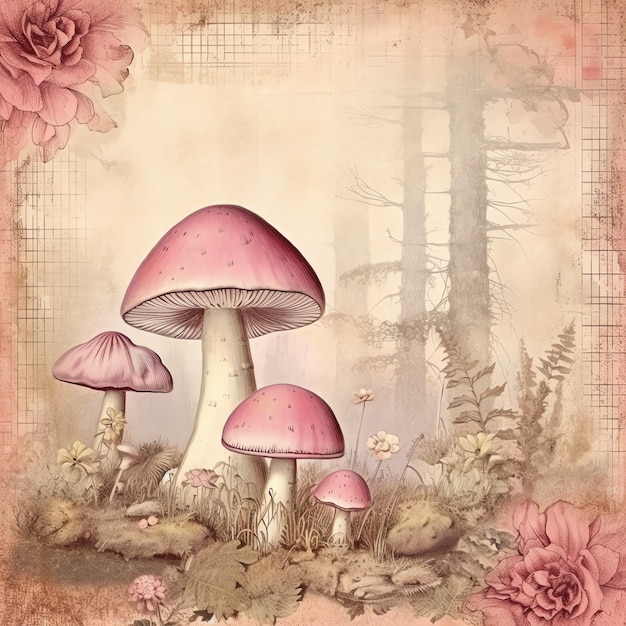 carta digitale del diario spazzatura di carta vecchia fantasia fungo rosa