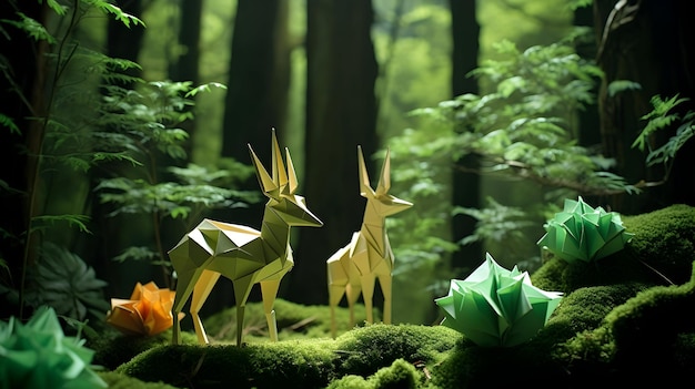 carta origami della fantastica foresta generata ai