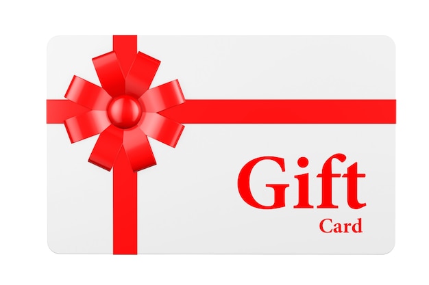 Carta regalo con nastro rosso e fiocco su sfondo bianco