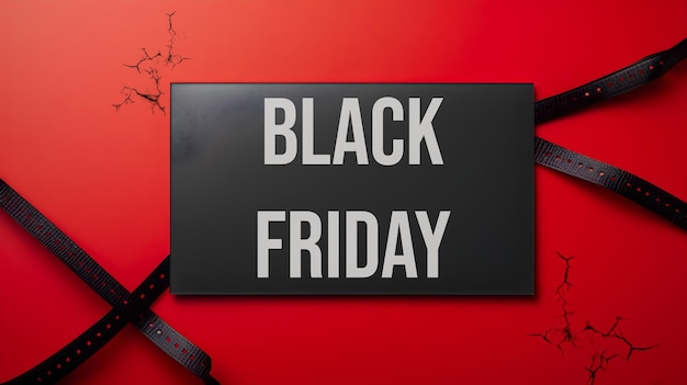 Carta sconto Black Friday Etichetta nera con testo bianco BLACK FRIDAY su sfondo rosso Sconti Black Friday per aziende e negozi