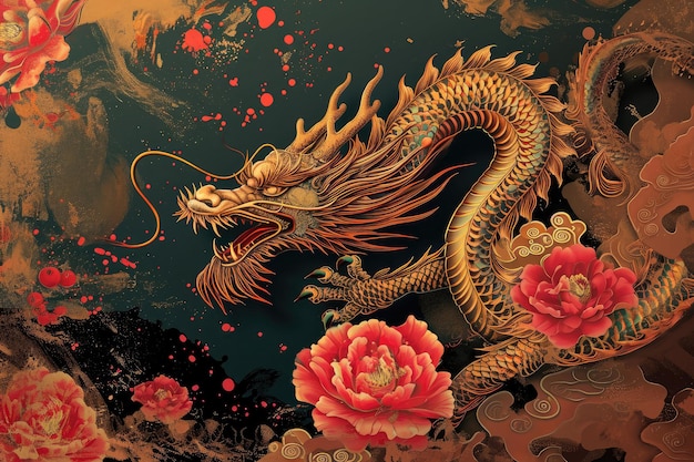 Carte di auguri e sfondi moderni per il Capodanno cinese con spazio di drago per il testo