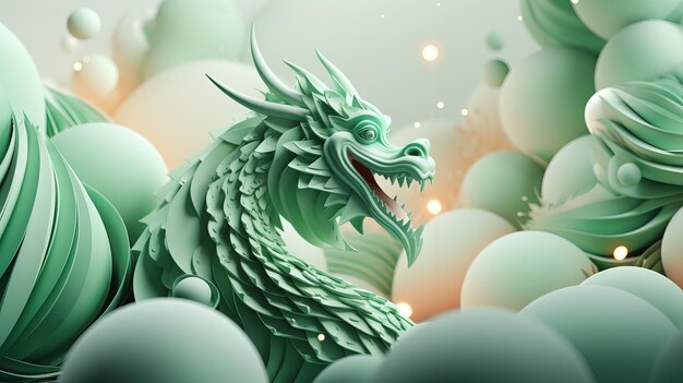 Carte di auguri per il nuovo anno 2024 Ritratto del drago verde Ai generative