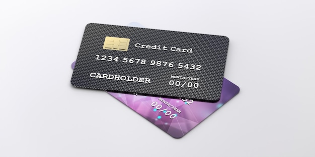 Carte di credito isolate su sfondo bianco E commerce concetto bancario 3d'illustrazione