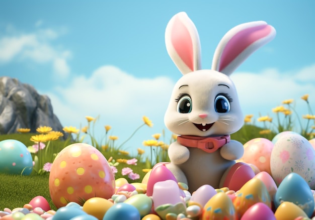 Carte di Pasqua divertenti con coniglio e uova per illustrazioni per bambini o altri usi AI di Pasqua