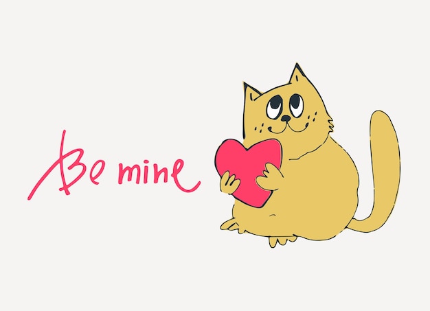 Cartella con gatto disegnato a mano come uno schizzo Concept Love Romance Valentine's Day