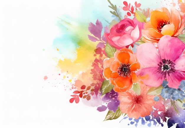 Cartella di auguri con fiori ad acquerello colori pastello fatti a mano