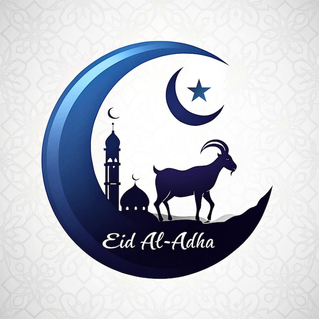 Cartella di auguri di Eid Al Adha mubarak con animali carini, lanterna lunare e stelle
