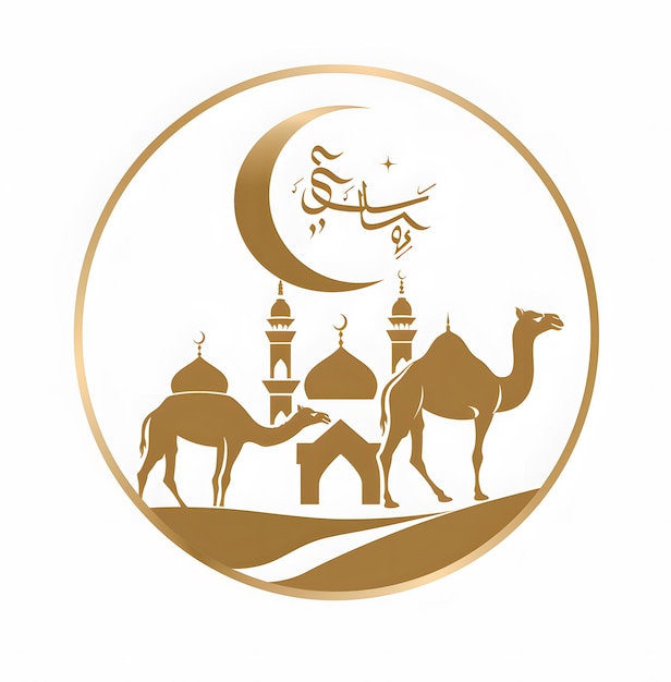 Cartella di auguri di Ramadan Kareem Silhouette di cammello e mezzaluna