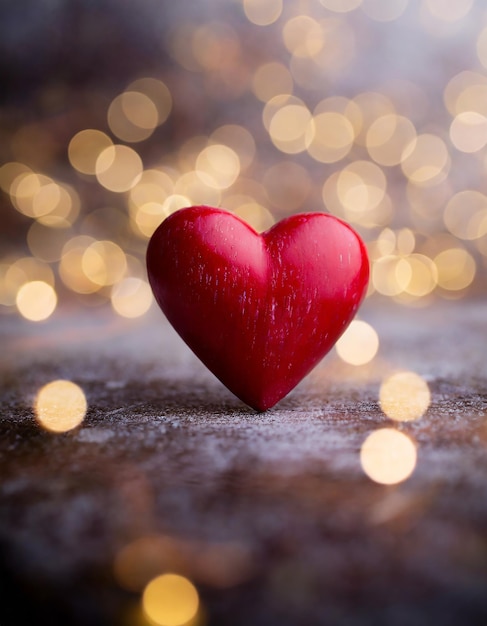 Cartella di auguri per il giorno di San Valentino a cuore rosso sfondo Bokeh