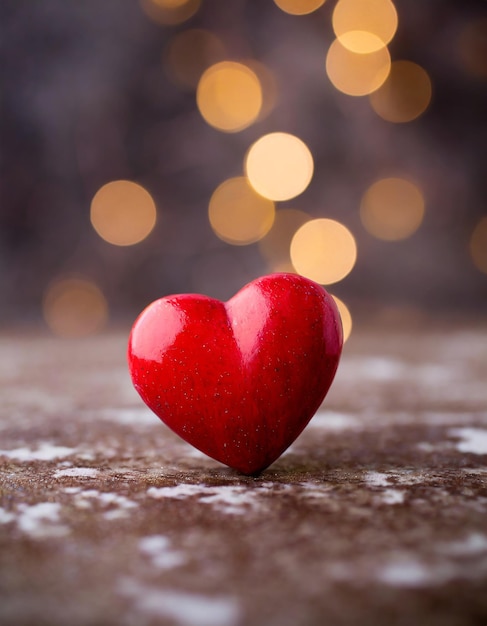 Cartella di auguri per il giorno di San Valentino a cuore rosso sfondo Bokeh