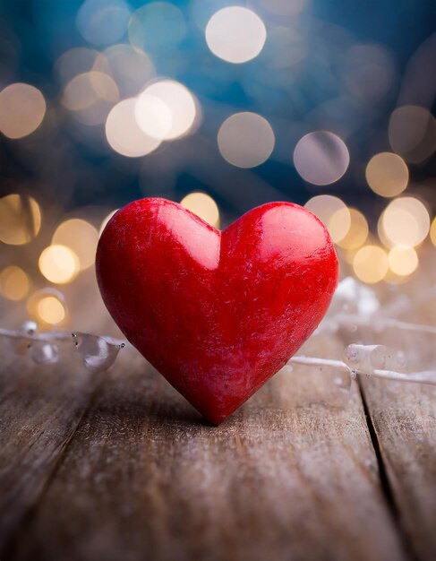 Cartella di auguri per il giorno di San Valentino a cuore rosso sfondo Bokeh