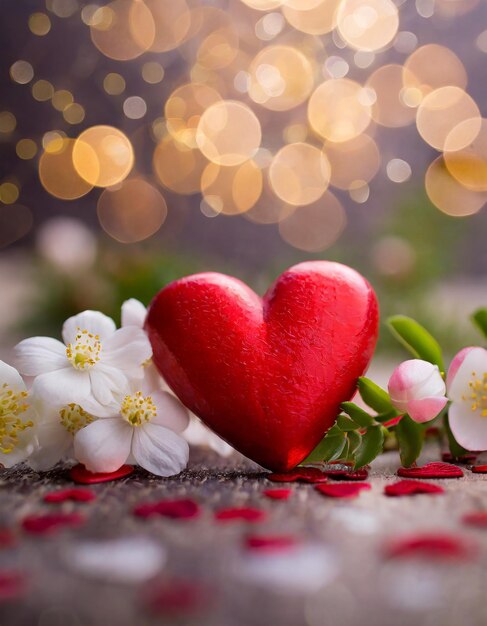 Cartella di auguri per il giorno di San Valentino a cuore rosso sfondo Bokeh
