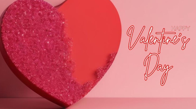 Cartella di auguri per il giorno di San Valentino con cuore rosso su sfondo rosa