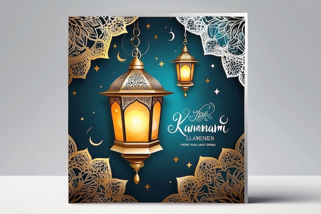 Cartella di auguri per la celebrazione del Ramadan Kareem con lanterna creativa