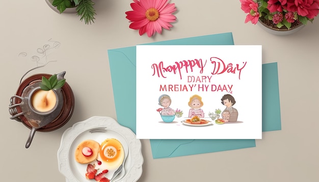 Cartella di auguri per la festa delle madri Colazione mattutina per la giornata delle madri con una sorpresa AI generativa