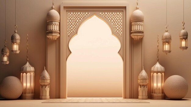 Cartella di auguri Ramadan Kareem 3D tagliata su carta illustrazione decorazione islamica sfondo AI generativa