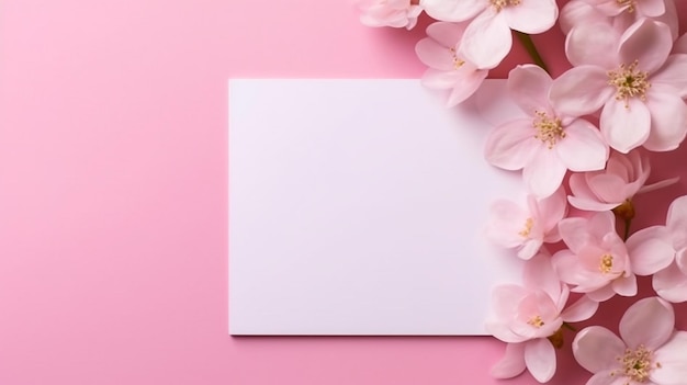 Cartella di auguri vuota con fiori di ciliegio spazio di copia isolato su sfondo rosa