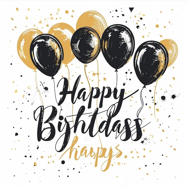 Cartella di compleanno che celebra le pietre miliari della vita con palloncini dorati e neri