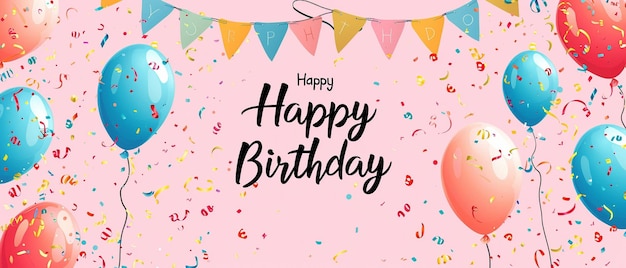 Cartella di compleanno con illustrazione in stile affascinante pennant e confetti decorazione della festa