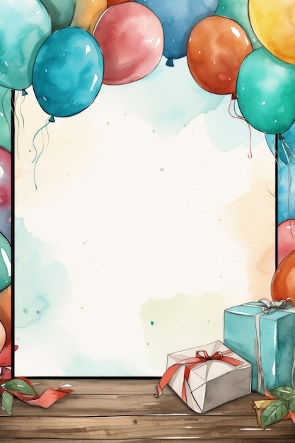Cartella di compleanno con palloncini e regali