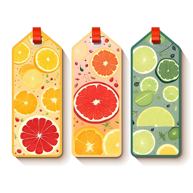 Cartellino colorato di frutta di stagione Cartellino tessuto Cartellino triangolare Forma schizzo stile acquerello