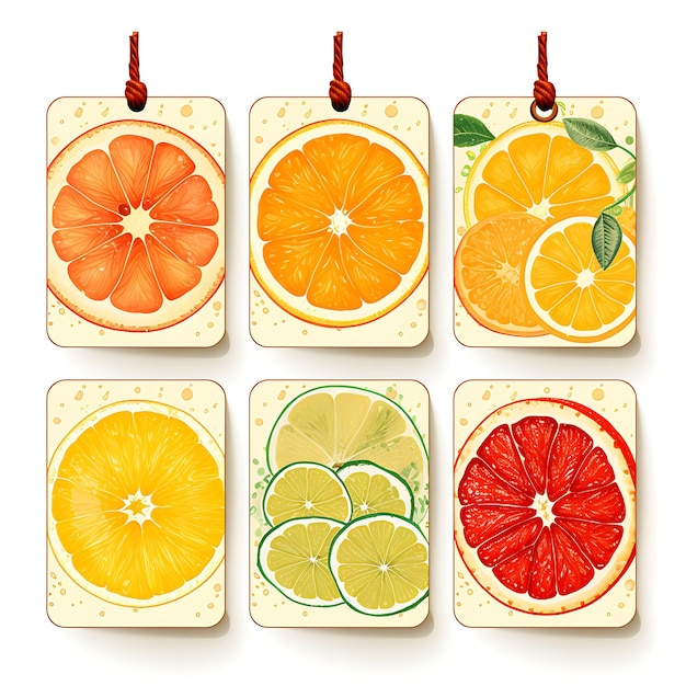 Cartellino colorato di negozio di agrumi Cartellino di carta aromatizzata di agrumi Carta di cartellino schizzo di frutta stile acquerello