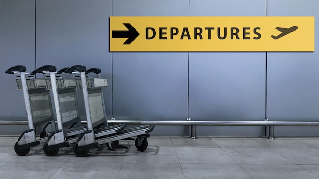 Cartello aeroportuale per l'elenco dei terminal delle partenze all'interno dell'edificio.