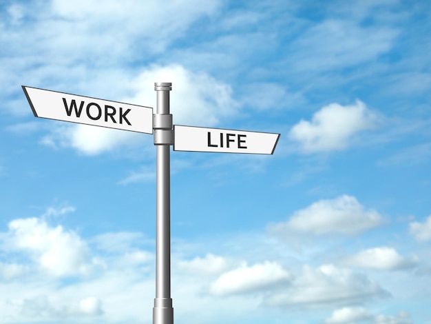 Cartello contro il bel cielo blu spazio per il testo Concetto di equilibrio tra lavoro e vita