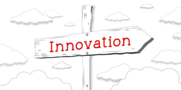 Cartello di contorno dell'innovazione con una freccia
