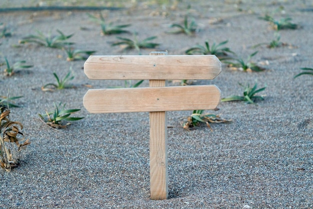 Cartello in legno in questo modo sulla spiaggia