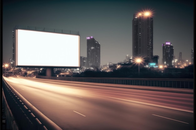 Cartellone pubblicitario vuoto in un'autostrada all'aperto quadrata di grandi dimensioni di notte