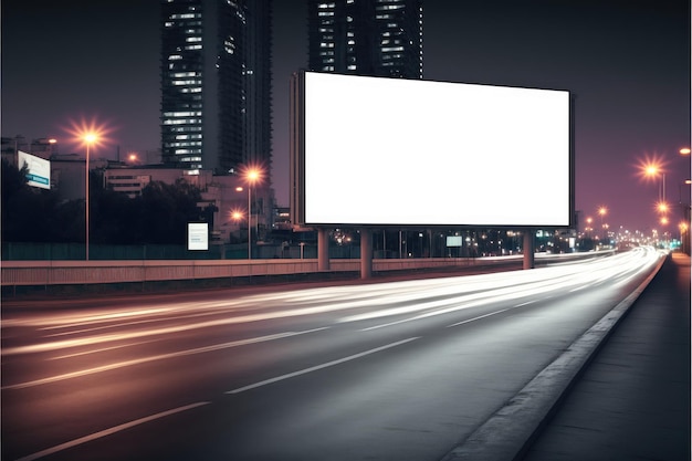 Cartellone pubblicitario vuoto in un'autostrada all'aperto quadrata di grandi dimensioni di notte