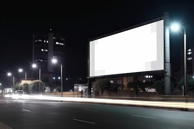 Cartellone vuoto per poster pubblicitario esterno o cartellone bianco di notte per l'illuminazione stradale pubblicitaria
