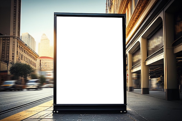 Cartellone vuoto sul marciapiede del mockup della città per la tua pubblicità generativa ai