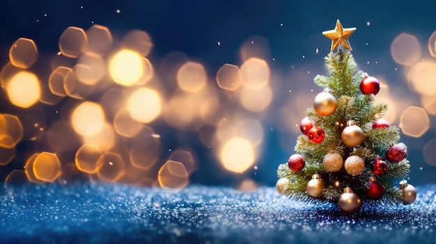 Cartolina d'auguri allegra Albero di Natale e decorazioni festive AI generativa