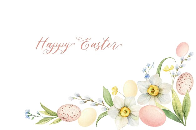 Cartolina d'auguri dipinta a mano di vettore dell'acquerello di buona Pasqua con lo spazio della copia